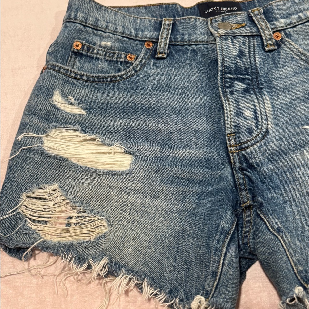 Lucky Brand Women's Ripped Blue Jean Shorts - Picture 2 of 8